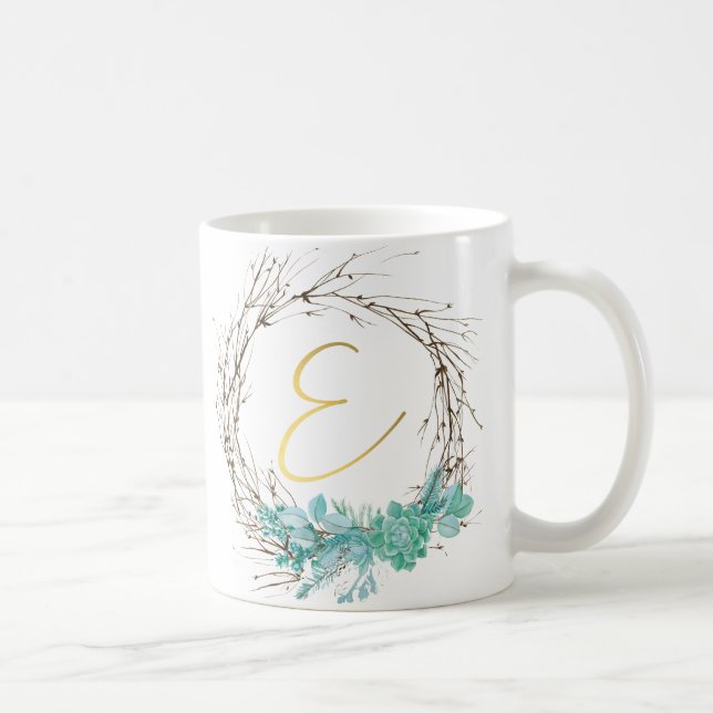 Monogramm Buchstabe E in Kranz Kaffeetasse (Rechts)