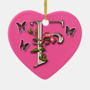 MONOGRAMM-BUCHSTABE F - HERZ-VERZIERUNG KERAMIK ORNAMENT