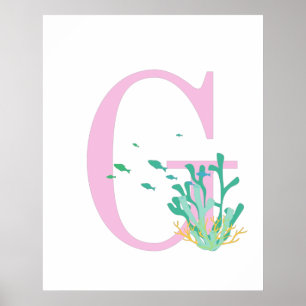 Monogramm Buchstabe G Pink Türkis Korallen Fisch P Poster
