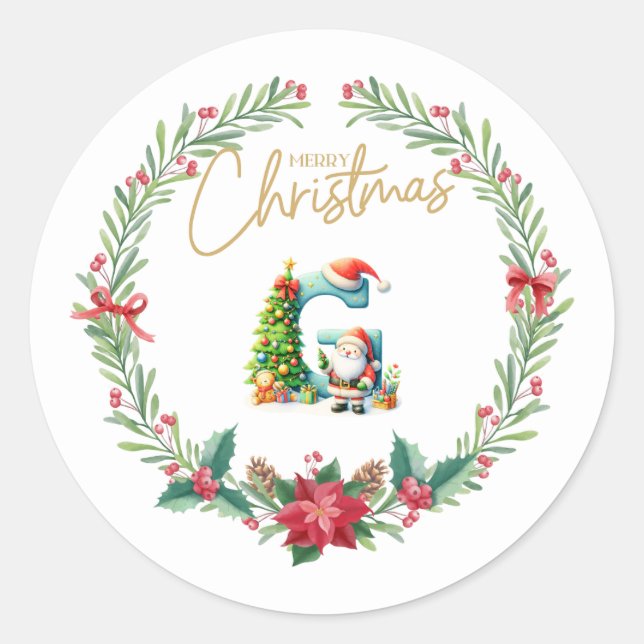 Monogramm Buchstabe G, Weihnachtsfeier mit dem Wei Runder Aufkleber (Vorderseite)