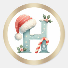 Monogramm Buchstabe H, Weihnachtsaufkleber der Wei Runder Aufkleber