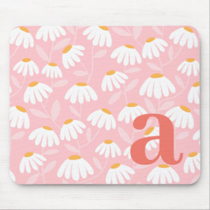 Monogramm Buchstabe Initial Rosa/Weißes Blumenmust Mousepad