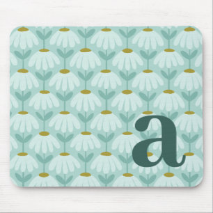 Monogramm Buchstabe Initial Türkis Blau Vintage Fl Mousepad