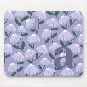Monogramm-Buchstabe Initiale Blau Lila Blumenmuste Mousepad