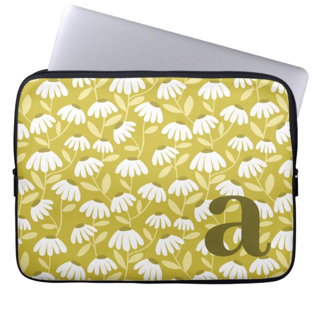 Monogramm-Buchstabe Initiale Dunkelgoldenes Blumen Laptopschutzhülle (Vorderseite)