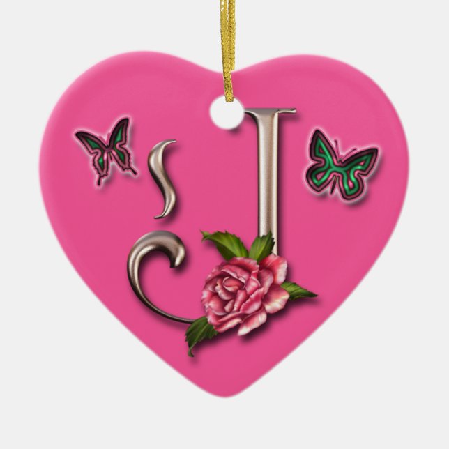 MONOGRAMM-BUCHSTABE J - HERZ-VERZIERUNG KERAMIK ORNAMENT (Vorne)