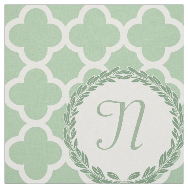 Monogramm-Buchstabe-Licht-weises Grün-Kranz Stoff (Muster)