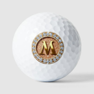 Monogramm Buchstabe M auf rosa-gold glitzerndem Hi Golfball