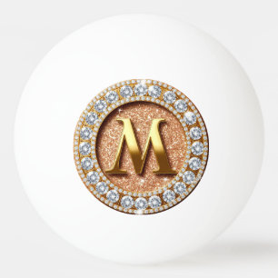 Monogramm Buchstabe M auf rosa-gold glitzerndem Hi Tischtennisball