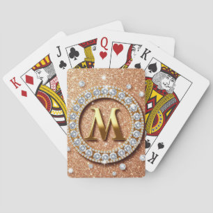 Monogramm Buchstabe M auf roségold glitzerndem Hin Spielkarten