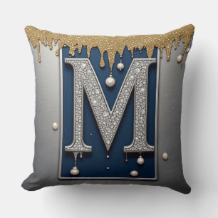 Monogramm Buchstabe M Marine Gold tropfende Farbe Kissen