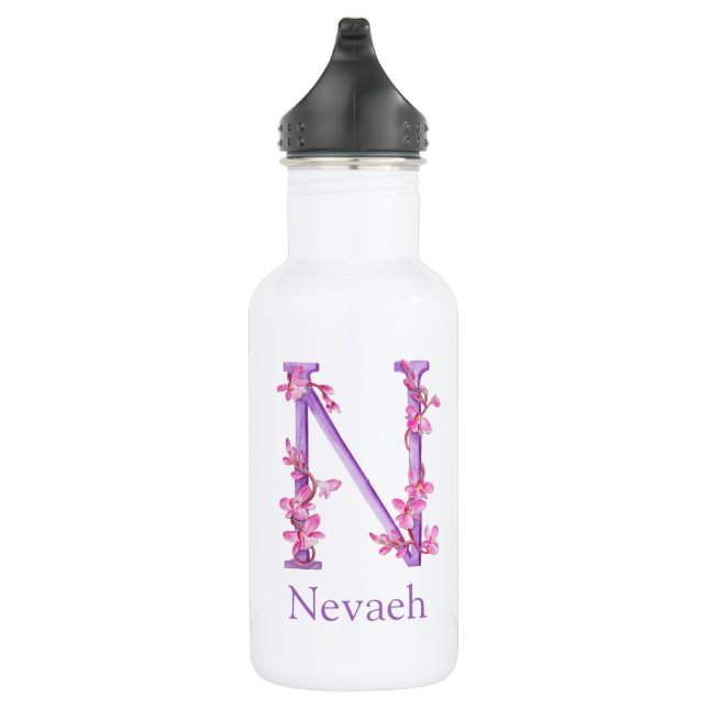 Monogramm Buchstabe N Name orcha rosa lila Edelstahlflasche (Rechts)