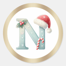 Monogramm Buchstabe N, Weihnachtsaufkleber der Wei Runder Aufkleber