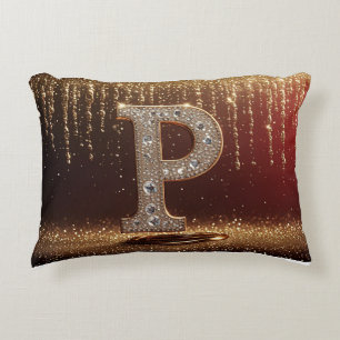 Monogramm Buchstabe P Gold Glitter Anfangsbuchstab Dekokissen