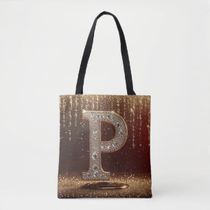 Monogramm Buchstabe P Gold Glitter Anfangsbuchstab Tasche