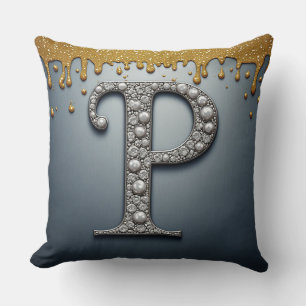 Monogramm Buchstabe P Navy Gold tropfende Farbe Kissen