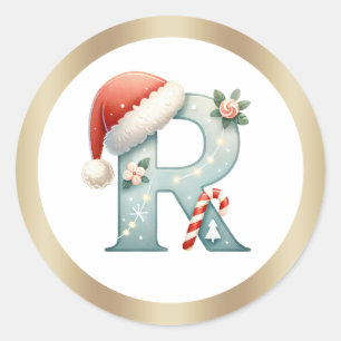 Monogramm Buchstabe R, Weihnachtsaufkleber für Wei Runder Aufkleber