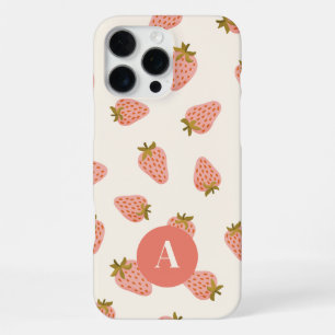 Monogramm Buchstabe rosa Erdbeeren Muster  iPhone 16 Pro Max Hülle