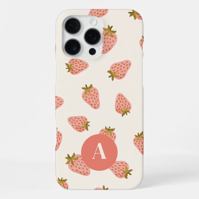 Monogramm Buchstabe rosa Erdbeeren Muster  iPhone 16 Pro Max Hülle (Rückseite)