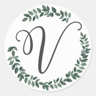Monogramm Buchstabe V Minimalistischer botanischer Runder Aufkleber