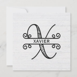 Monogramm Buchstabe X mit Familienname Mitteilungskarte