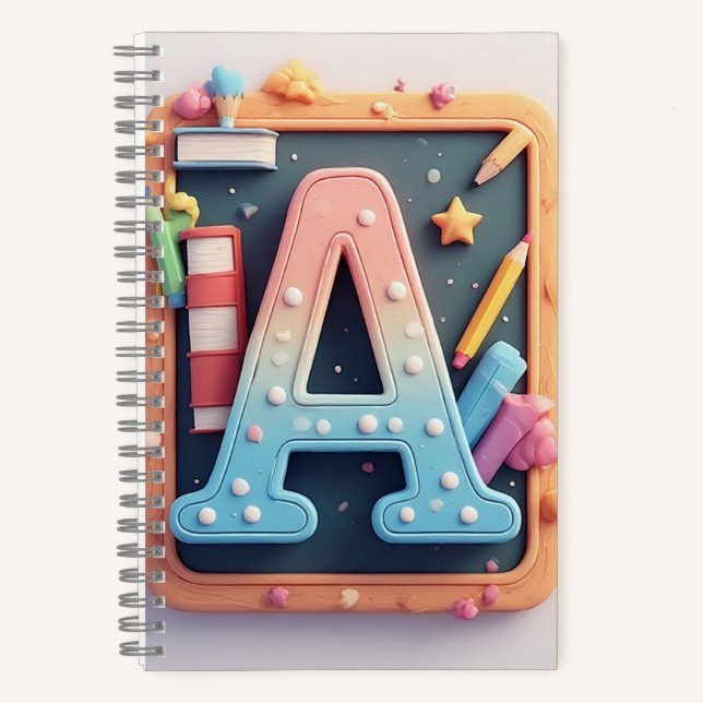 ✏️ Monogramm Buchstabe Zurück zur Schule Farbiger  Notizbuch (Vorderseite)