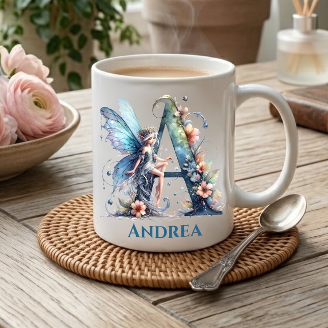 Monogramm Buchstaben A mit Name Fairy Kaffeetasse (Von Creator hochgeladen)