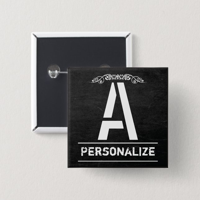 Monogramm-Buchstaben der Tafel Button (Vorne & Hinten)