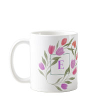 Monogramm Buchstaben E Lila und weiß mit Blume
