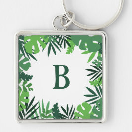 Monogramm-Buchstaben, grün, tropische Blätter Schlüsselanhänger