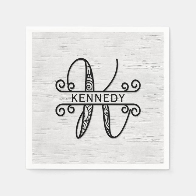 Monogramm Buchstaben K mit Familienname Serviette (Vorderseite)
