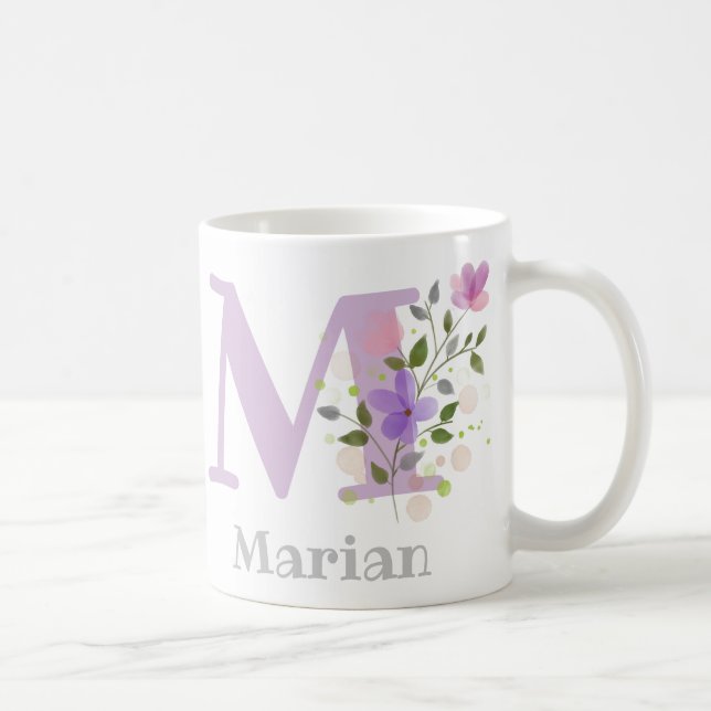 Monogramm Buchstaben M und Christlicher Name Kaffeetasse (Rechts)
