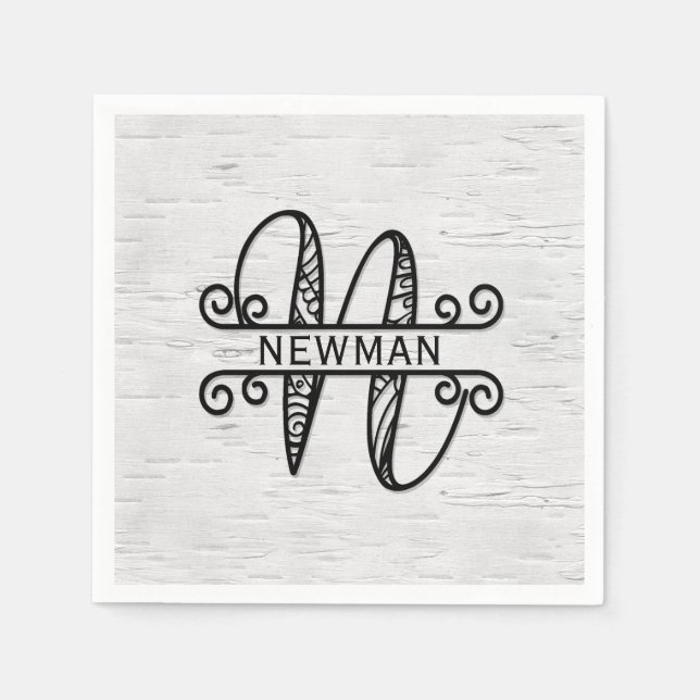 Monogramm Buchstaben N mit Familienname Serviette (Vorderseite)
