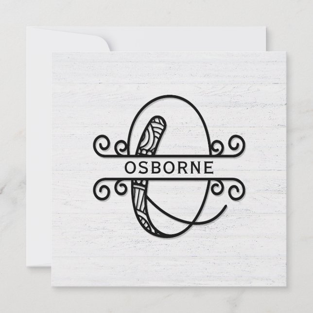 Monogramm Buchstaben O mit Familienname Mitteilungskarte (Vorderseite)