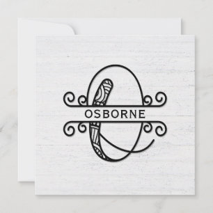 Monogramm Buchstaben O mit Familienname Mitteilungskarte
