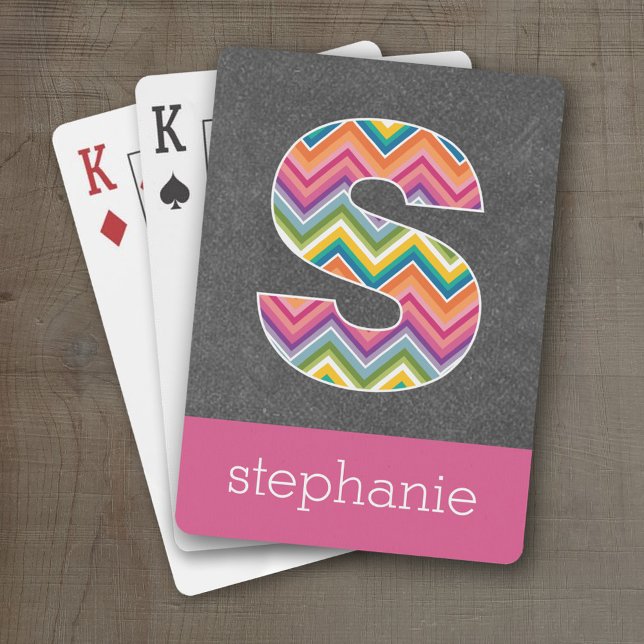 Monogramm-Buchstaben S mit leuchtenden Chevronen d Spielkarten (Personalized Playing Cards - Large Monogram)