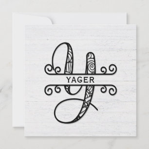Monogramm Buchstaben Y mit Familienname Mitteilungskarte