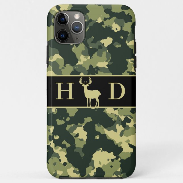 Monogramm Buck Deer Jagd auf grüne Camouflage Case-Mate iPhone Hülle (Rückseite)