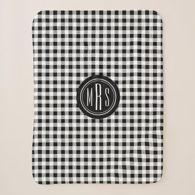 Monogramm, Buffalo-Karo Kariert Schwarz und Weiß Sherpadecke (Vorderseite)