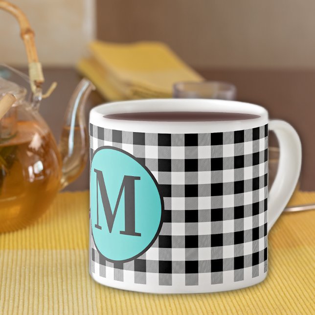 Monogramm Büffelkariert & Türkis 6oz. Espressotasse (Von Creator hochgeladen)
