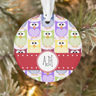 Monogramm - bunte Eulen - grün-blaues Lila Ornament