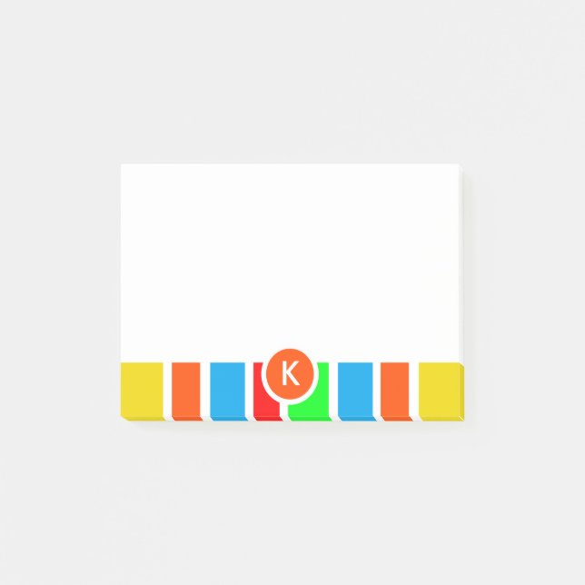 Monogramm-bunte Streifen Post-it Klebezettel (Vorderseite)