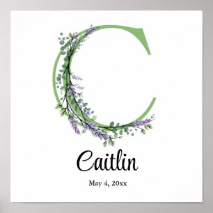 Monogramm C Lavendel-Eukalyptus-Kinderzimmerplakat Poster