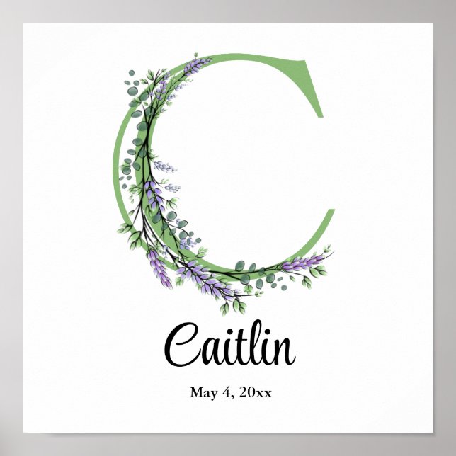 Monogramm C Lavendel-Eukalyptus-Kinderzimmerplakat Poster (Vorne)