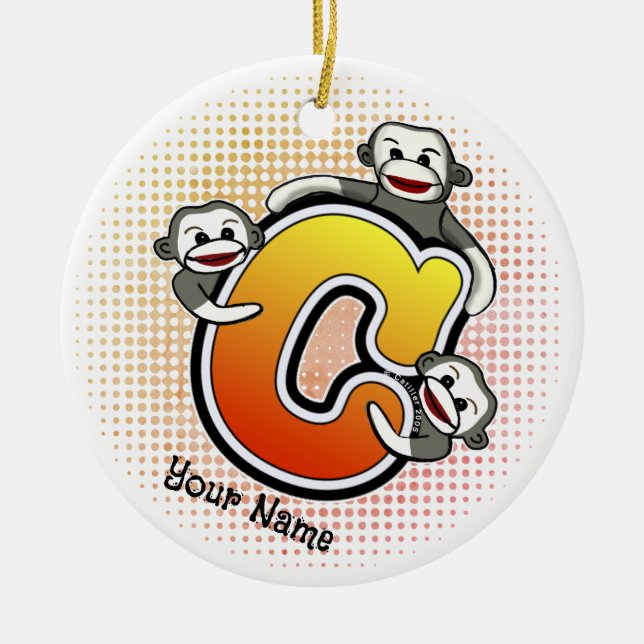 Monogramm C Sockenaffe  Keramik Ornament (Vorne)