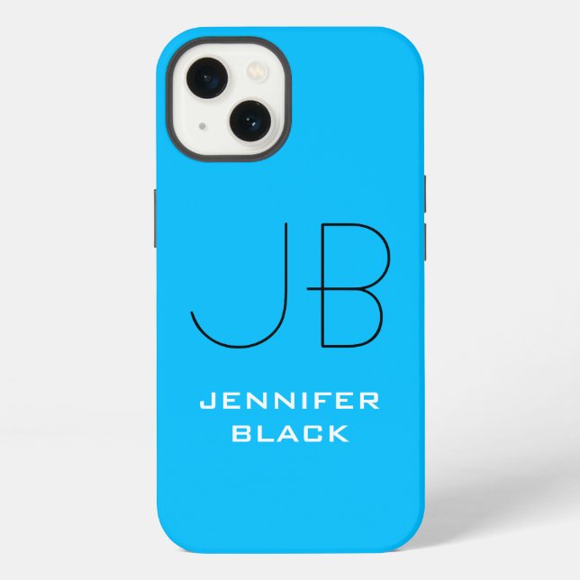 Monogramm Capri Blau minimalistisches modernes Nam iPhone Hülle (Rückseite)