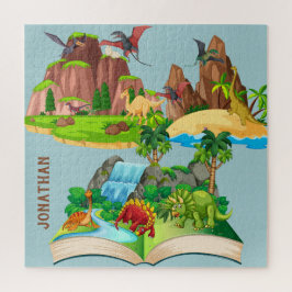 Monogramm-Cartoon von Dinosauriern im blauen Dschu