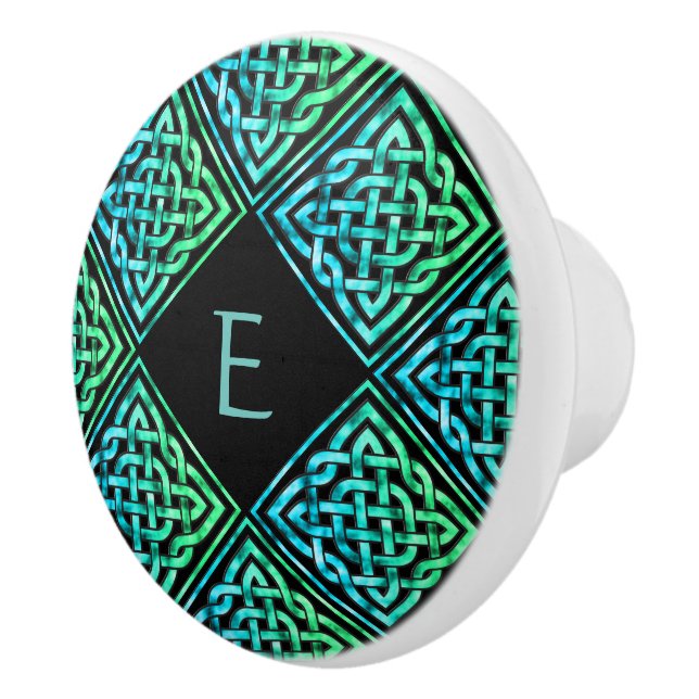 Monogramm Celtic Knot Blue Green Keramik Knochen Keramikknauf (Rechts)