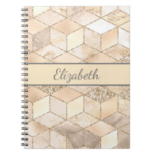 Monogramm Champagner Glitter Grau Pfirsich Geometr Notizblock