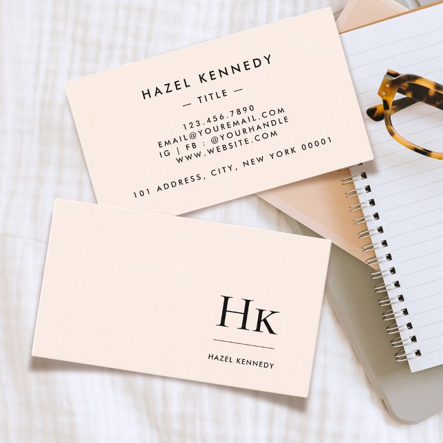 Monogramm | Chic Blush Pink Einfach elegant Klassi Visitenkarte (Von Creator hochgeladen)